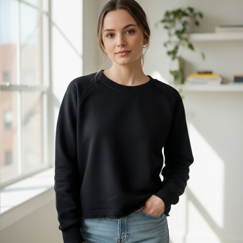 Alternative Apparel Crewneck Sweatshirt with Trendy Raw Hem - XS Black